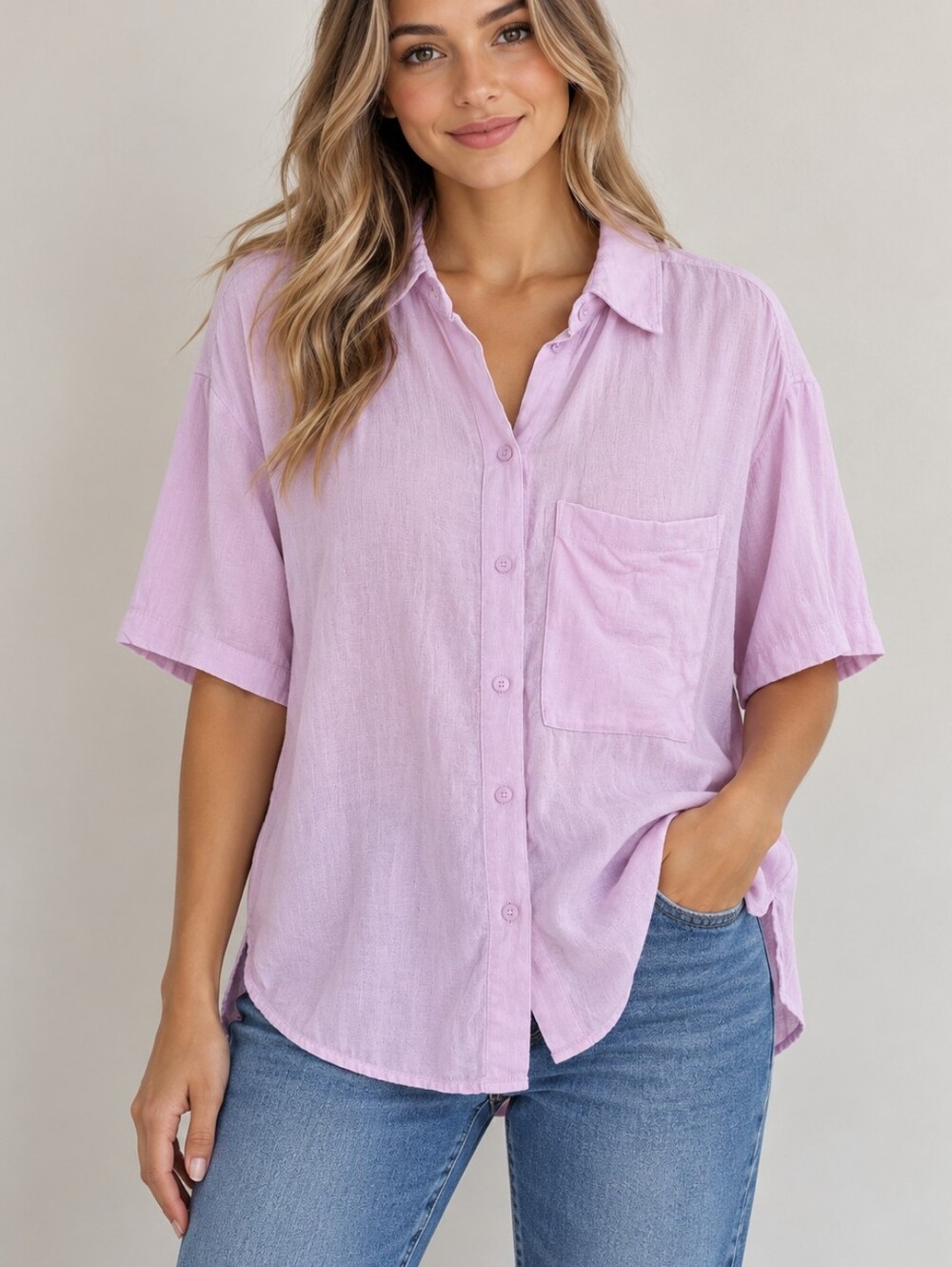 Abercrombie & Fitch Linen Blend Oversized Button-Up Shirt